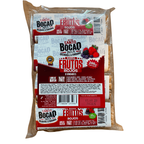 Barra de Frutos rojos 8 unidades Santo bocao x 200 gr