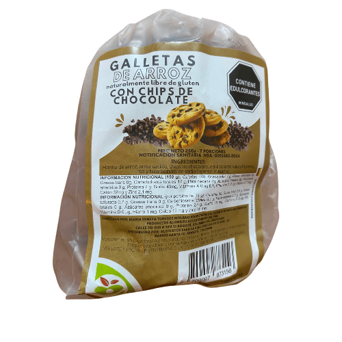 Galletas de arroz con chips de chocolate alimentos artesanos del pan x 250gr